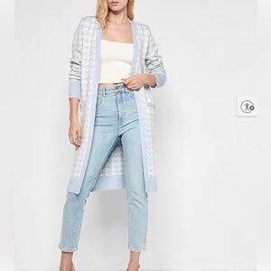 Express Blue and Cream Houndstooth Cardigan